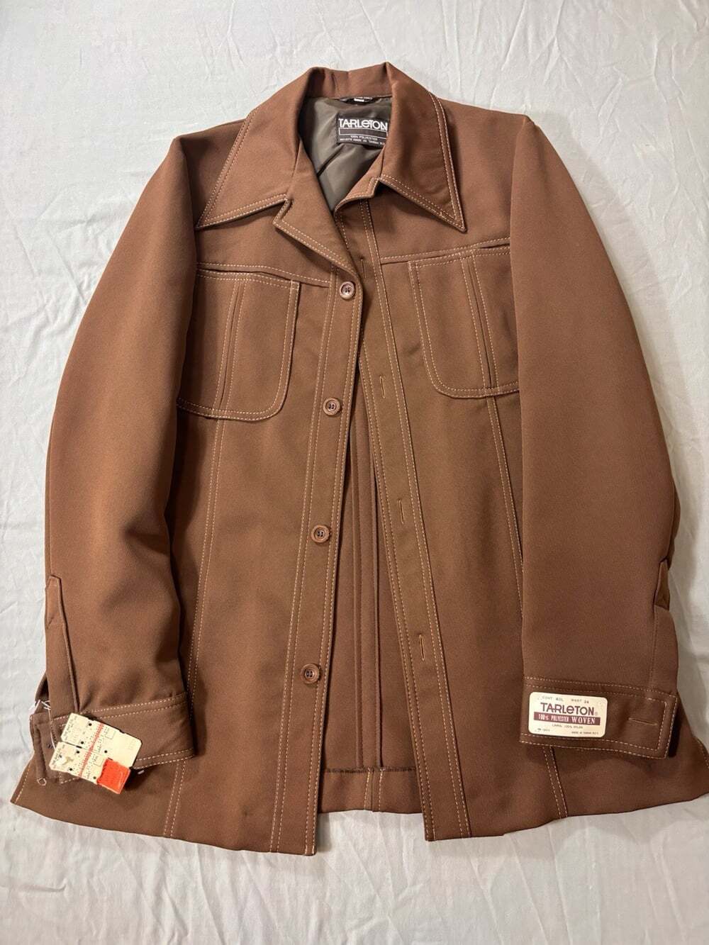Tarleton Men's Leisure Suit Jacket Brown Polyester 40L  70's Vintage